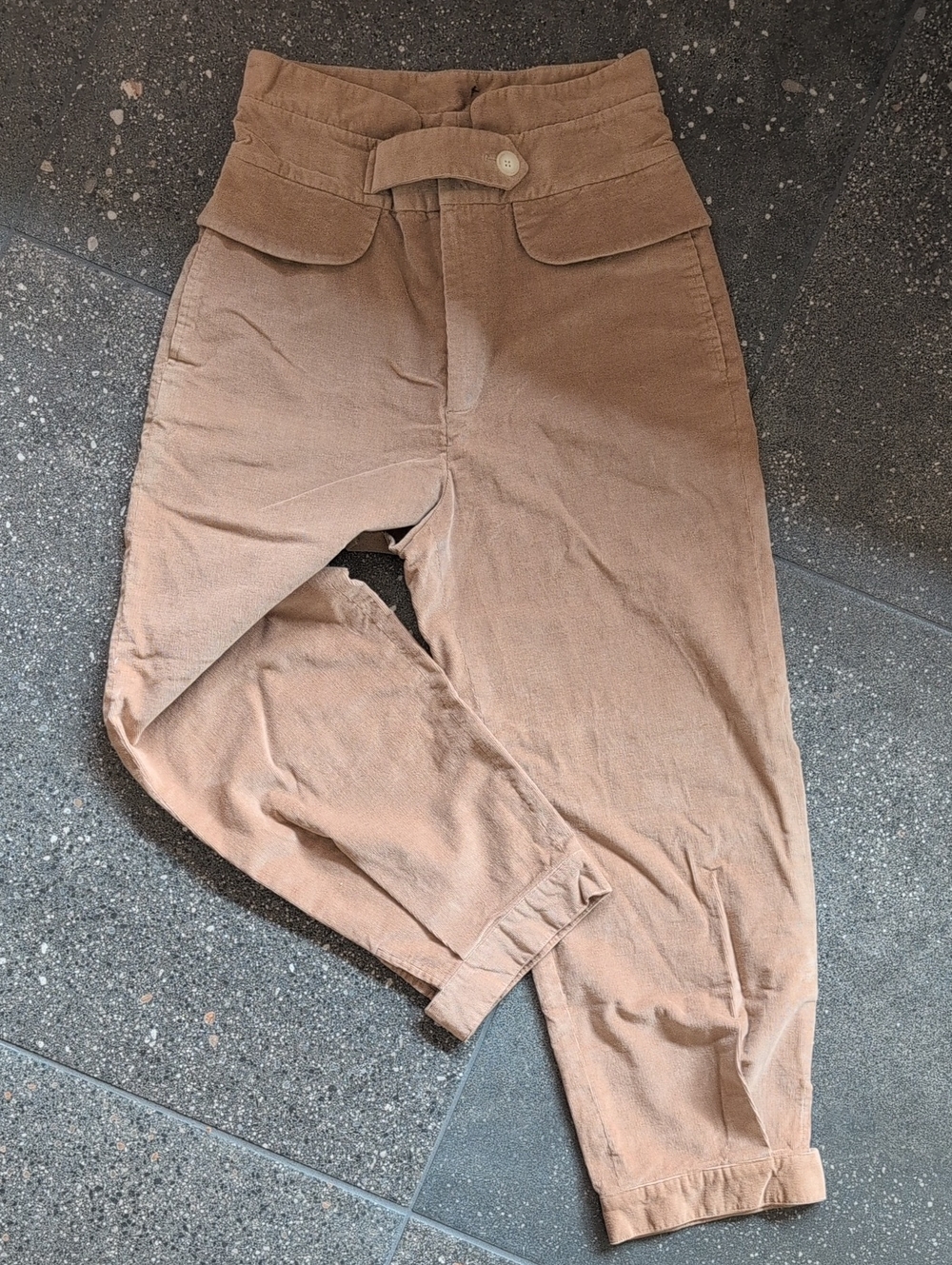 High-Rise Tailored Cropped Pants in Light Brown Courderoy